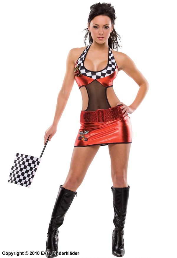Racing costume with checkered mini dress